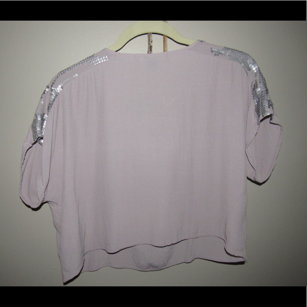 Purple/grey Crop Top with Sequin Sleeves